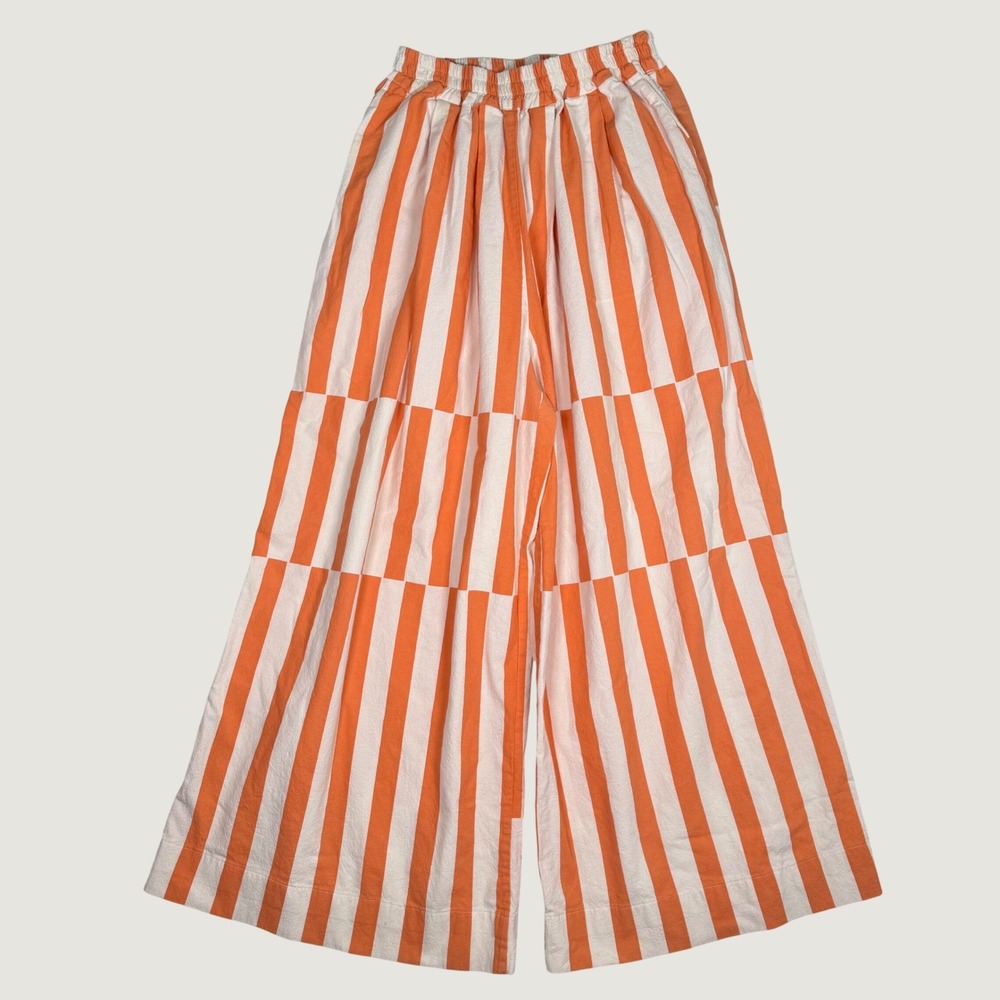 Mapoesie Paris Orange White Striped Wide Leg Cotton Pants Elastic Waist TU